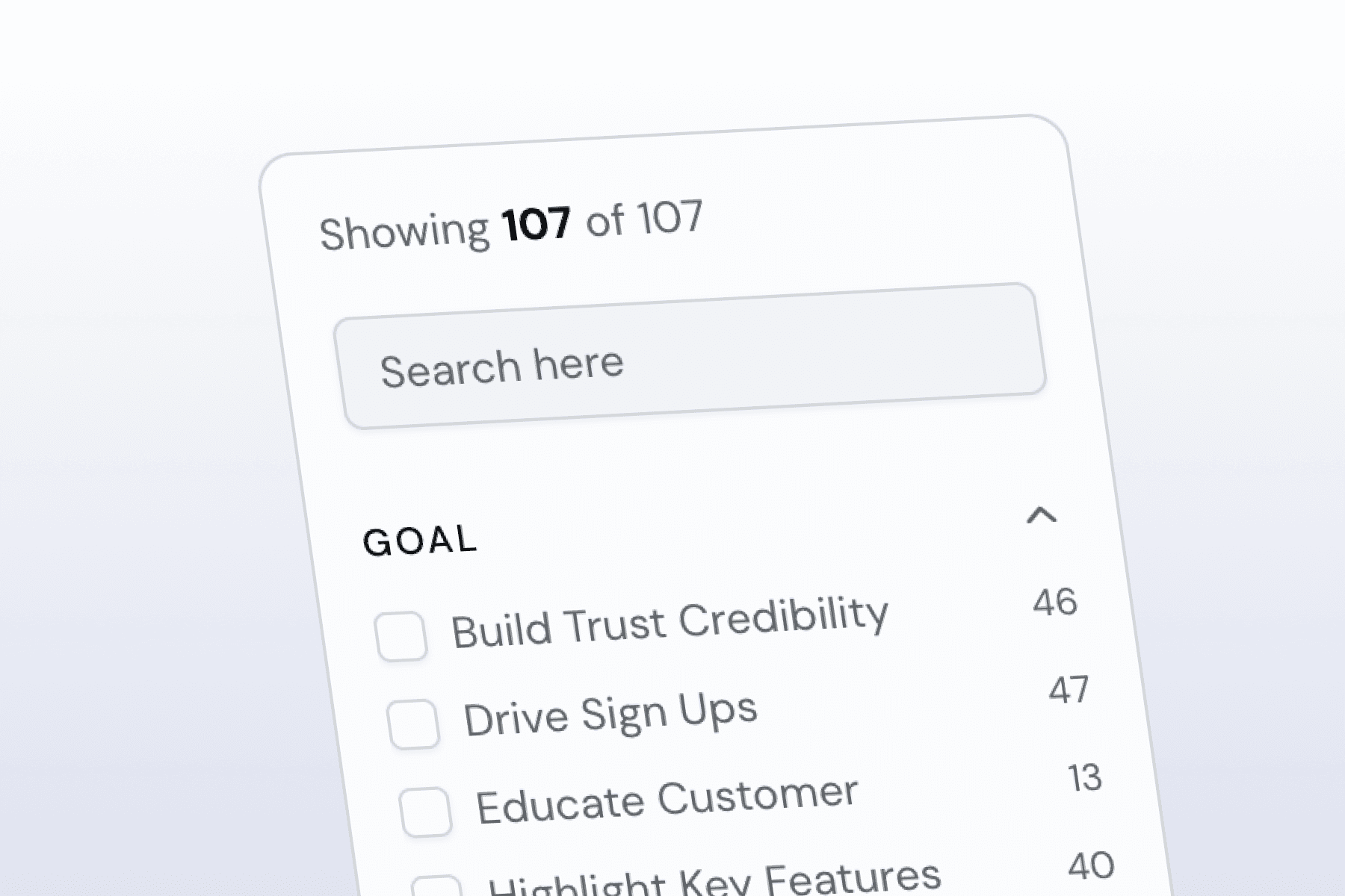 Filter components by goal, section, industry and style